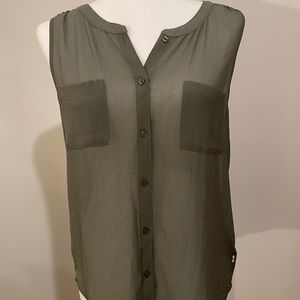 Sheer sleeveless button up tank